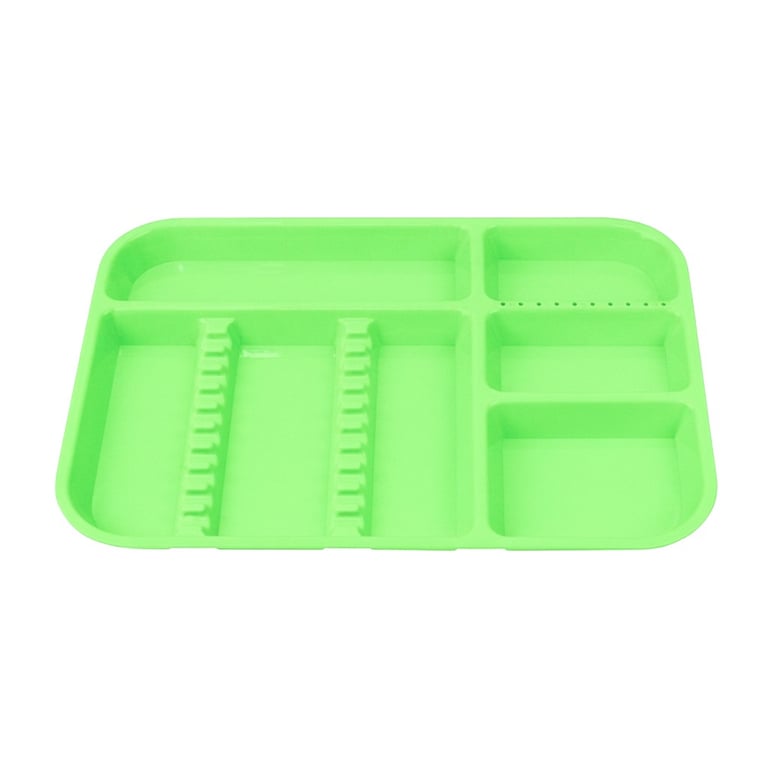 Plasdent 13-1/2" x 9-5/8" x 7/8" Lockable Divided Set-Up Tray, Size B, Neon Green, 1/Pk. Features