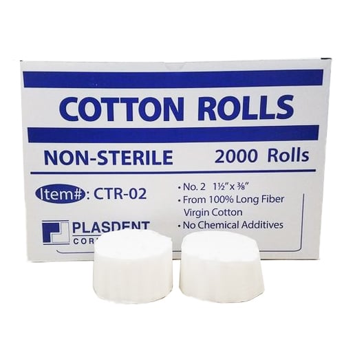 Plasdent 1.5" x 3/8" #2 Cotton Rolls, 2000/Bx. Non-Sterile, No Lint, No chemical additives. Made