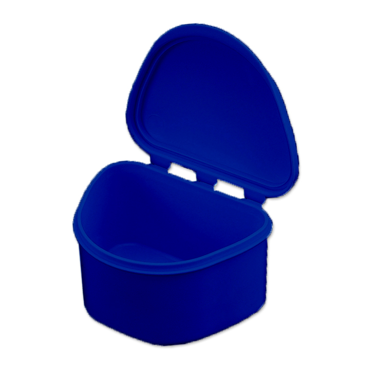 Plasdent Denture Box - Dark Blue Chroma Colored 12/Bx. Plastic with Hinged Lid, 4"W x 3"L x 2"H