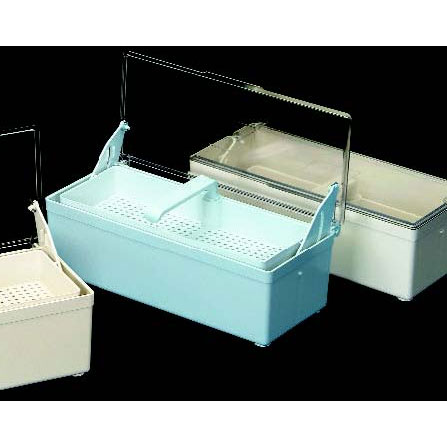 Plasdent Blue Germicide Tray with Clear Lid, 10-3/8"L x 4"W x 3-1/4"H. Allows the organized