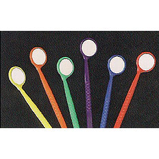 Plasdent Disposable Mouth Mirrors Assorted 6 Bright Colors Pk/48. 1" diameter. Mill-Ruler, Front