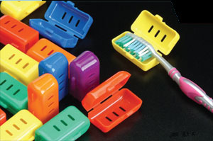 Plasdent One Size Fits All Toothbrush Covers, features a back hinge with snap-closure and a round