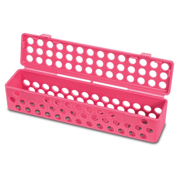 Plasdent Instrument Steri Container - Neon Pink, 8" x 1-3/4" x 1-3/4", with Snap Shut Hinged Lid