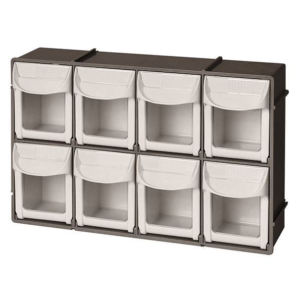 Quick Access Tilt Bin Storage System, 8 Bin, 11 13/16" W x 8" H x 3 3/8" D, Black Frame With Gray