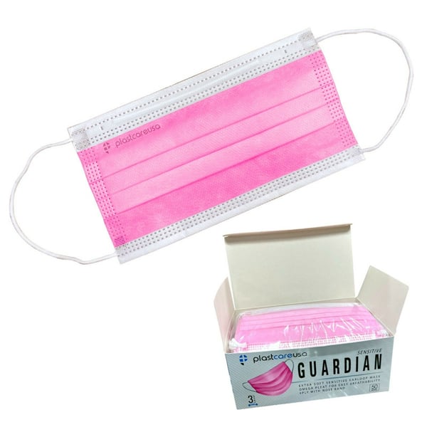 Guardian ASTM Level 3 Ear-loop Face Mask, Pink, 50/Box. Extra soft sensitive ear-loop mask. Omega