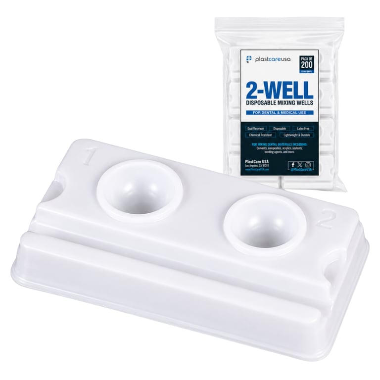 PlastCare USA 2-Well Disposable Mixing Well Tray, 200/Pk. Holds two materials side by side