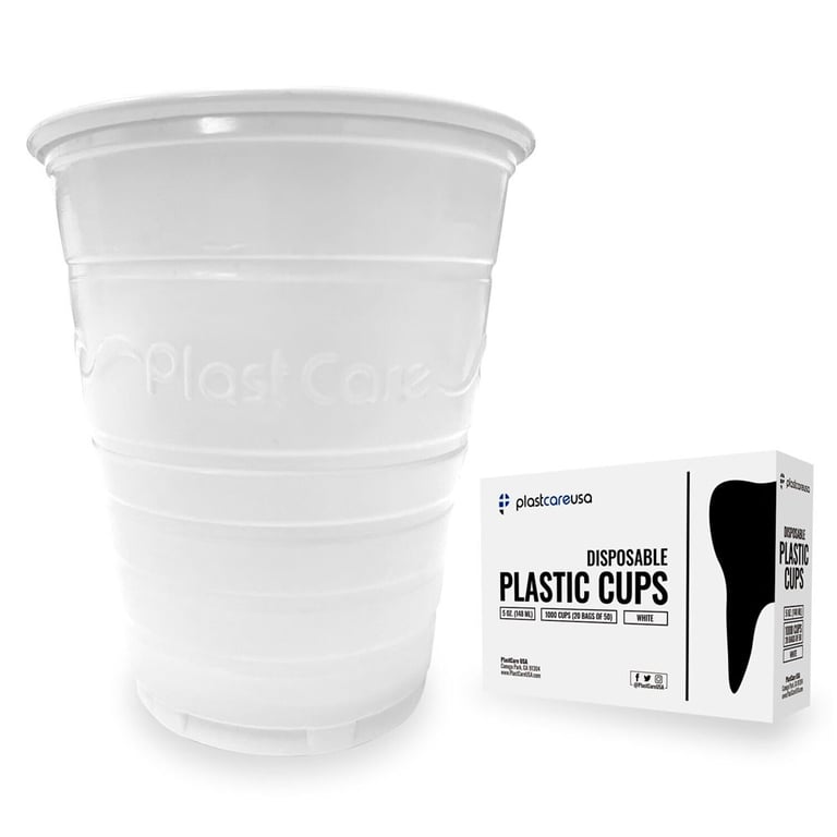 PlastCare USA 5 oz. White Plastic Rinse Cups, Ribbed Design, 2000 Cups. Rolled rim promotes easy