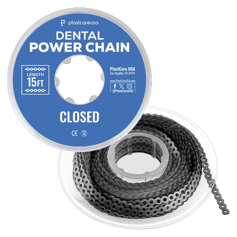 PlastCare USA 15ft Elastic Power Chain Roll, Closed, Black, 1/Pk. Designed for space closure