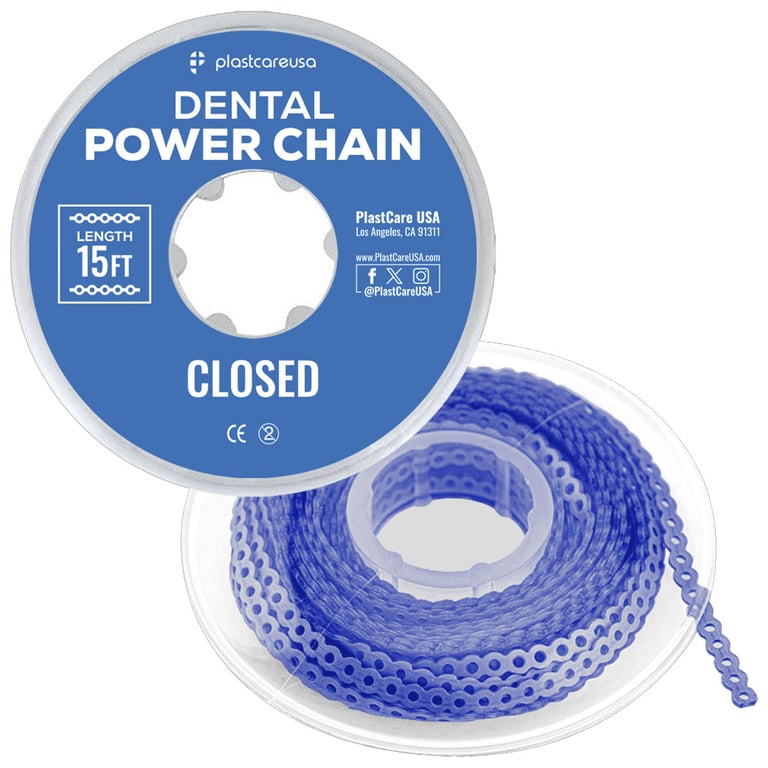 PlastCare USA 15ft Elastic Power Chain Roll, Closed, Dark Blue, 1/Pk. Designed for space closure