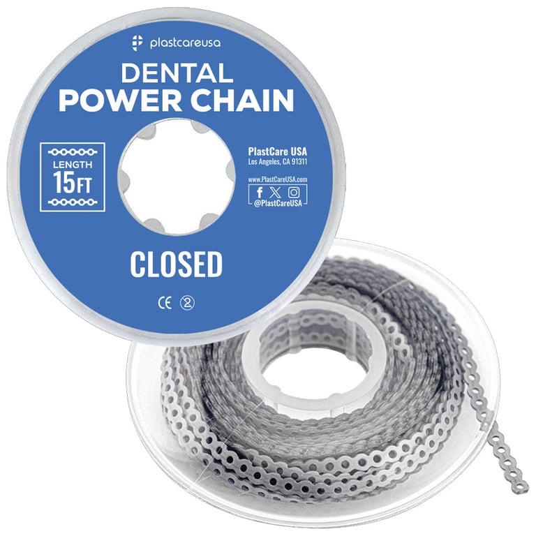 PlastCare USA 15ft Elastic Power Chain Roll, Closed, Gray, 1/Pk. Designed for space closure