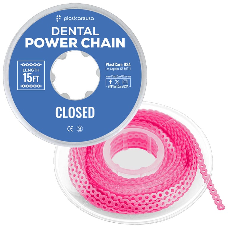 PlastCare USA 15ft Elastic Power Chain Roll, Closed, Pink, 1/Pk. Designed for space closure
