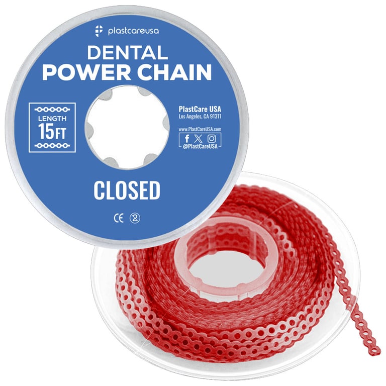 PlastCare USA 15ft Elastic Power Chain Roll, Closed, Red, 1/Pk. Designed for space closure
