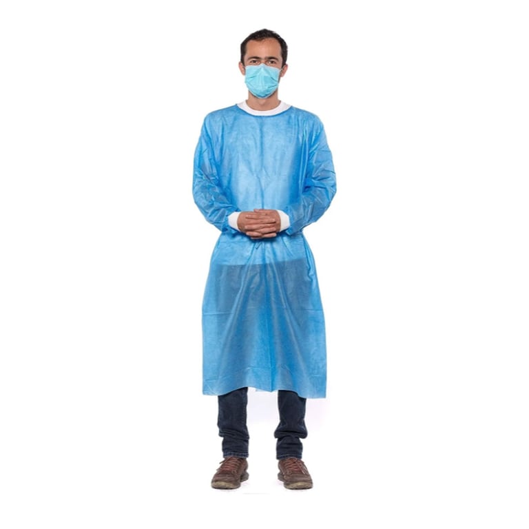 PlastCare USA Disposable Isolation Gowns, Knit Cuff, SMS 30g, Blue, 50/Case. Latex-free and are