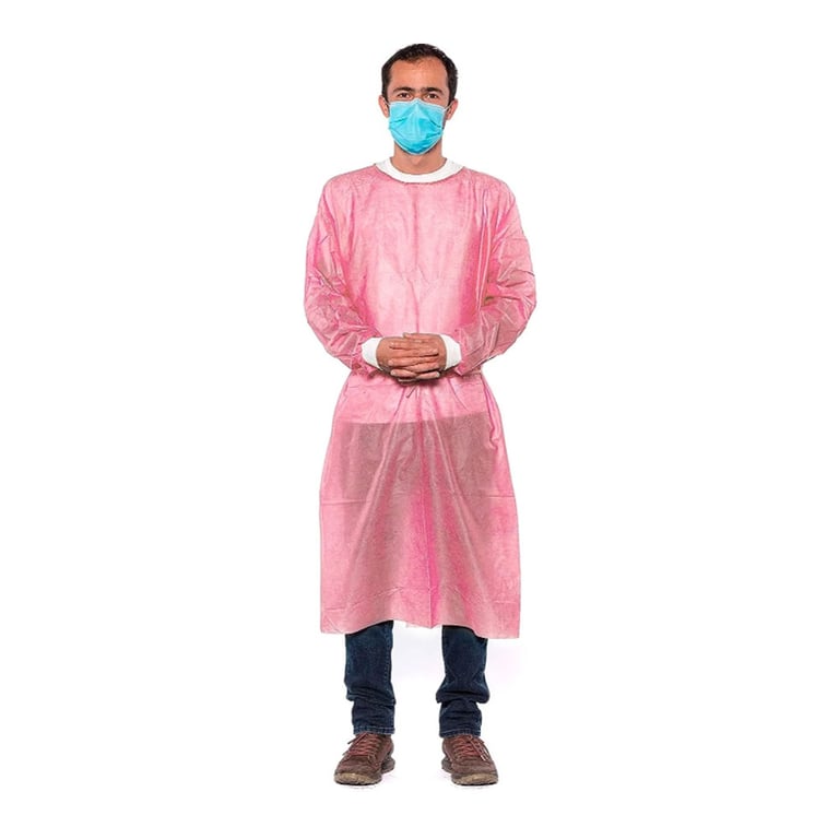 PlastCare USA Disposable Isolation Gowns, Knit Cuff, SMS 30g, Pink, 50/Case. Latex-free and are
