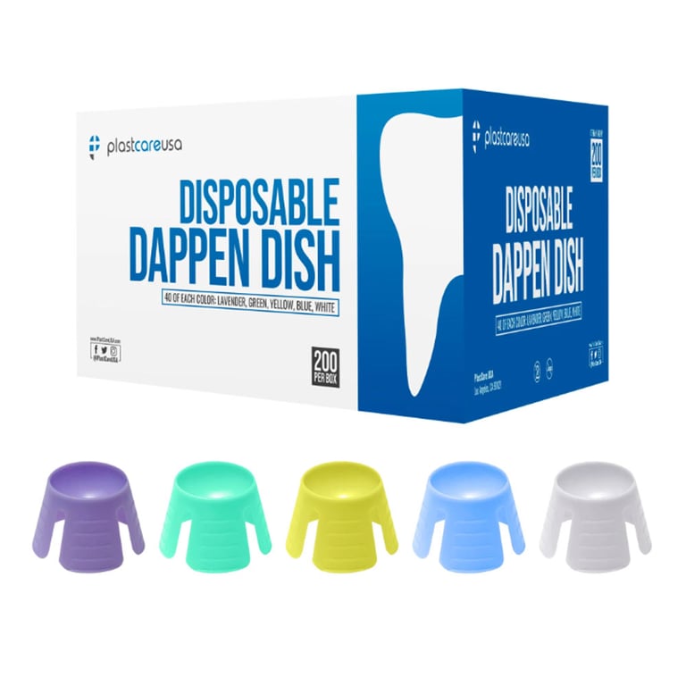 PlastCare USA Disposable Samll Plastic Dappen Dish, Assorted, 200/Box. Includes 40 of each color