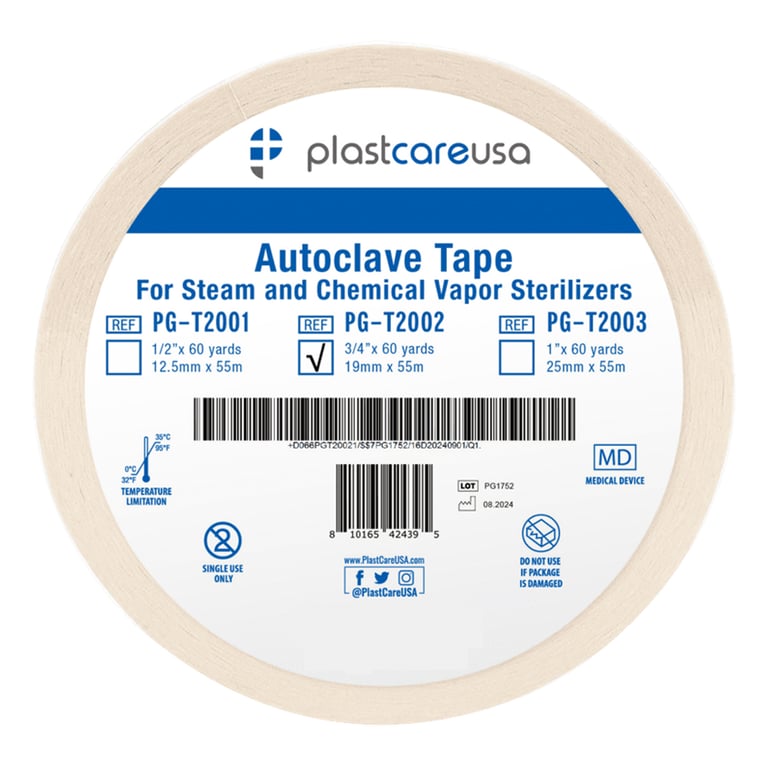 PlastCare USA Autoclave Sterilization Indicator Tape, 3/4" x 60 Yards, 1/Pk. Strong adhesion