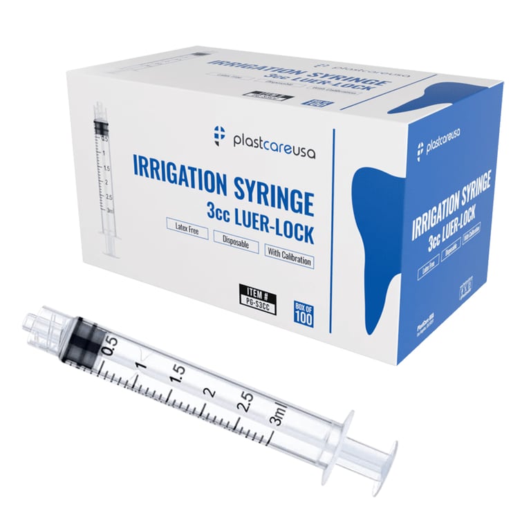 PlastCare USA 3cc Luer Lock Disposable Syringes, Non-Sterile, 100/Box. Prevents leaks and ensures