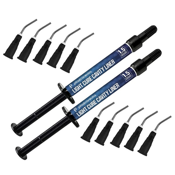 plastcareusa Light Cure Cavity Liner, 2x 1.5g Syringes, 10 Tips Net32
