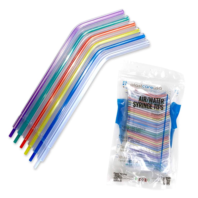 PlastCare USA Air-Water Syringe Tips, Disposable, Assorted Colors, 250/Pk. These syringes act