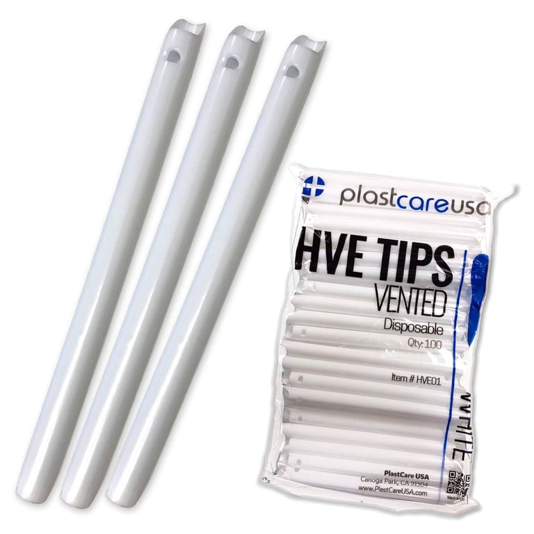 PlastCare USA HVE High Volume Evacuation Tips, White, 100/Pk. Compatible with a wide range