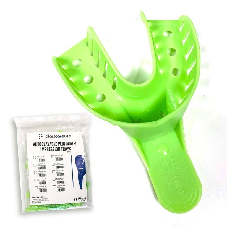 PlastCare USA Autoclavable Impression Trays, #2 Large Lower, Green, 12/Bag. Each impression tray
