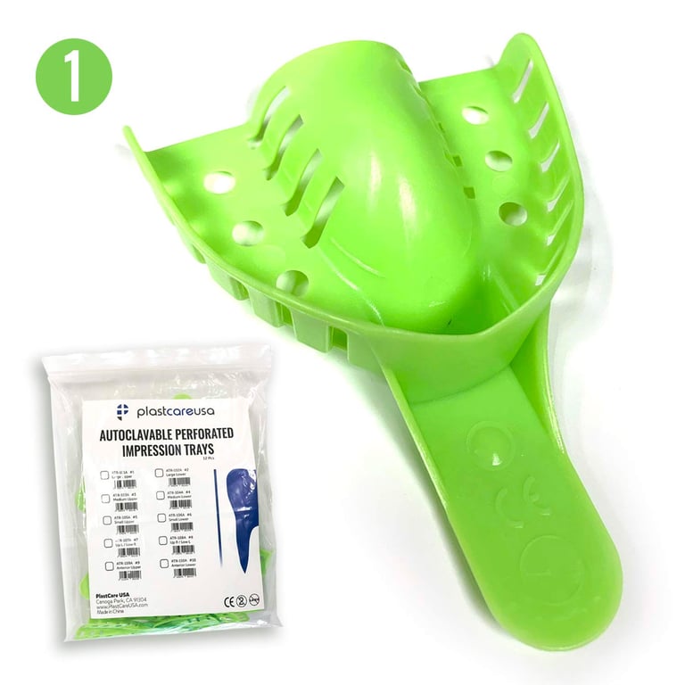 PlastCare USA Autoclavable Impression Trays, #1 Large Upper, Green, 12/Bag. Each impression tray