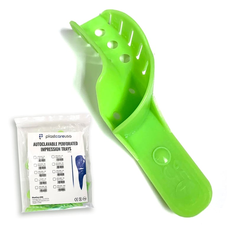 PlastCare USA Autoclavable Impression Trays, #7 Upper Left Lower Right, Green, 12/Bag. Each