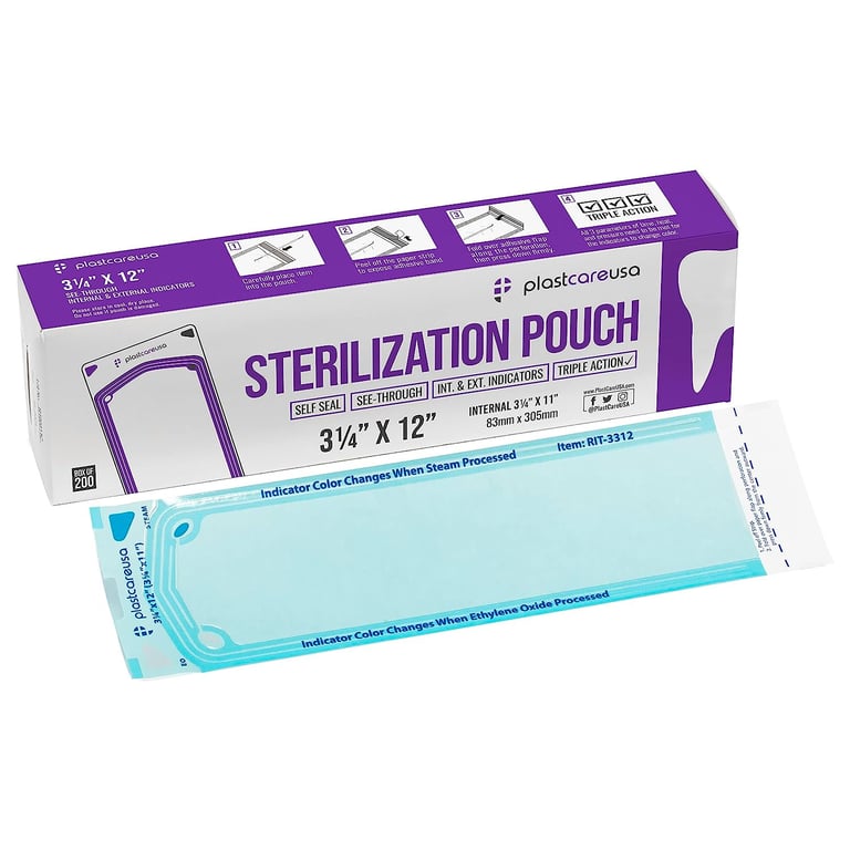 plastcareusa Self Seal Sterilization Pouch, 3.25" x 12", 200/Box Net32