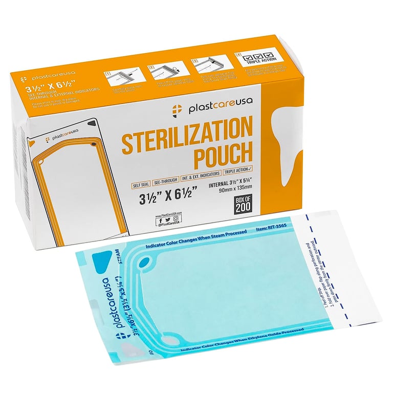 plastcareusa Self Seal Sterilization Pouch, 3.5" x 6.5" (Internal 3.5