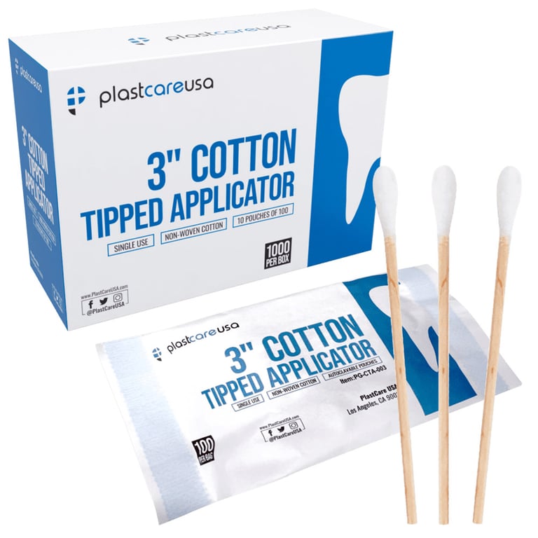 PlastCare USA 3" Cotton Tip Applicators, Non-Sterile, Wooden Shaft, Clinical Use, 1000/Box