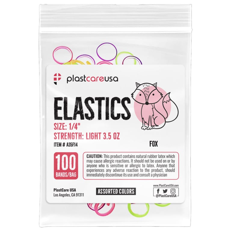 plastcareusa ELASTICS 1/4" Fox, Light 3.5 oz Elastic Bands, Asst Colors, 100/Bag. Elevate your