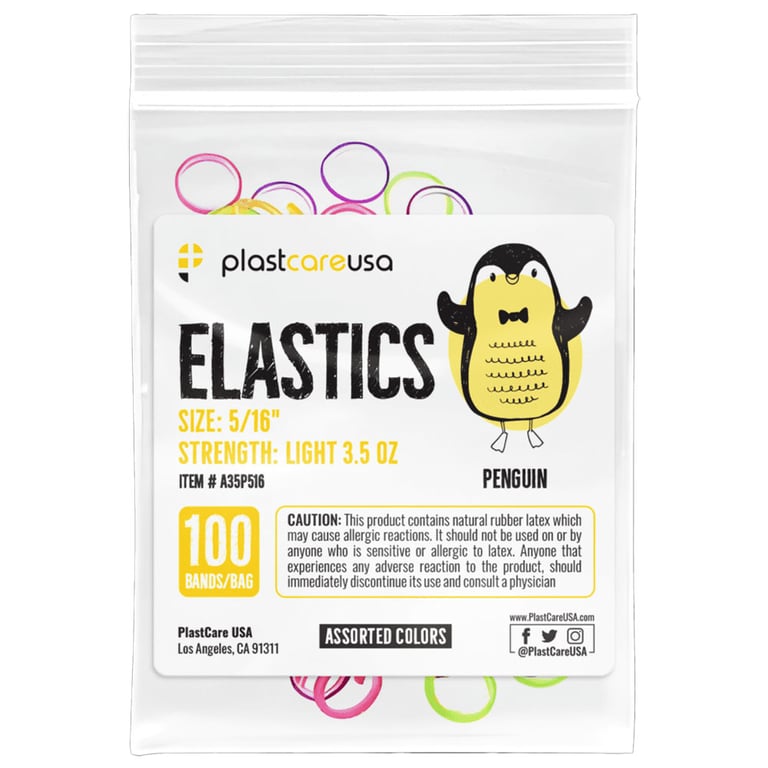 plastcareusa ELASTICS 5/16" Penguin, Light 3.5 oz Elastic Bands, Asst