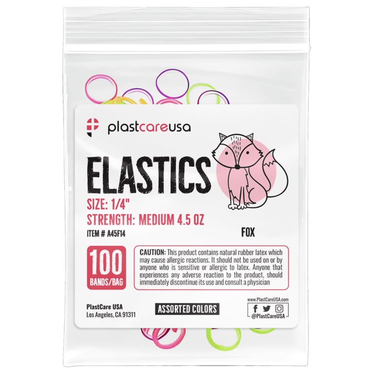 plastcareusa ELASTICS 1/4" Fox, Medium 4.5 oz Elastic Bands, Asst Colors, 100/Bag. Elevate your