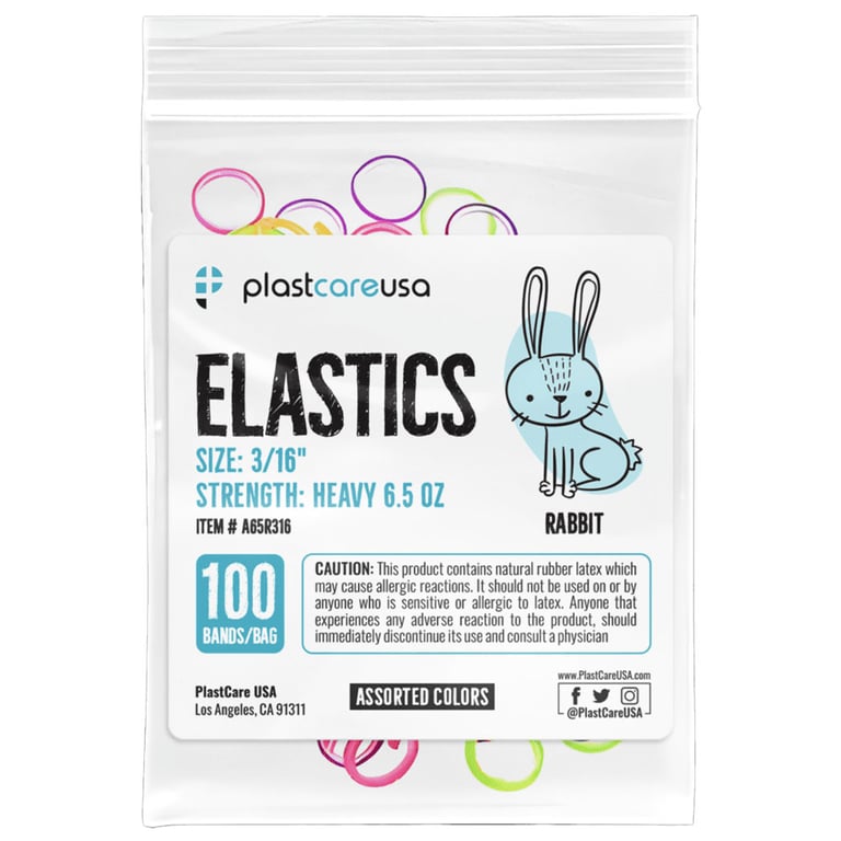 plastcareusa ELASTICS 3/16" Rabbit, Heavy 6.5 oz Elastic Bands, Asst Colors, 100/Bag. Elevate your
