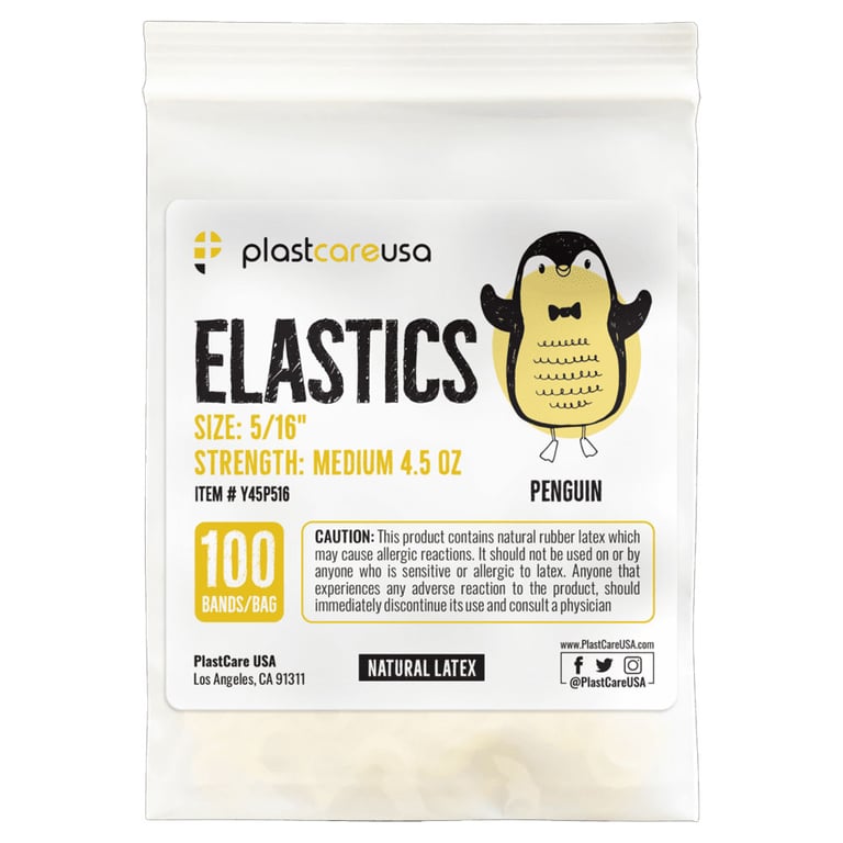 plastcareusa ELASTICS 5/16" Penguin, Medium 4.5 oz Elastic Bands, Yellow, 100/Bag. Premium quality