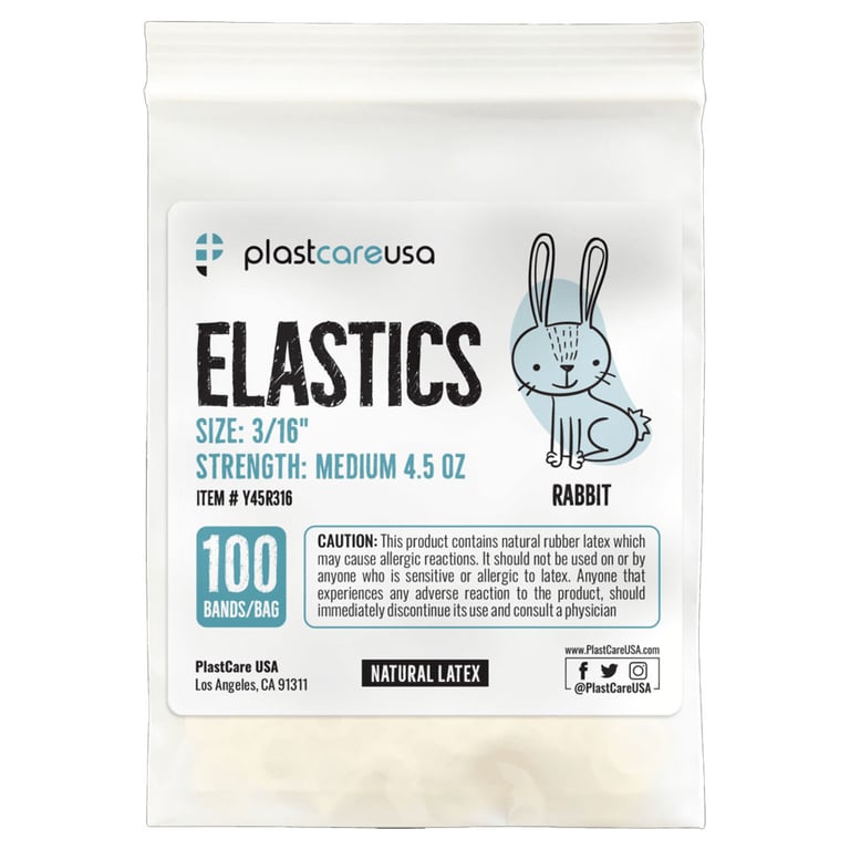 PlastCare USA ELASTICS 3/16" Rabbit, Medium 4.5 oz Elastic Bands, Yellow, 100/Bag. Premium quality