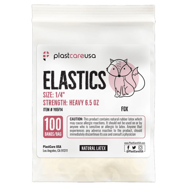 PlastCare USA ELASTICS 1/4" Fox, Heavy 6.5 oz Elastic Bands, Yellow, 100/Bag. Premium quality