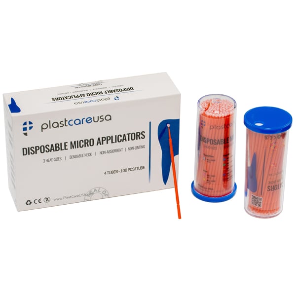 PlastCare USA Regular Tip Micro Applicator Brushes Orange, 4 x 100/Tube (400 Applicators Total)