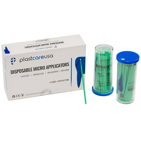 plastcareusa Regular Tip Micro Applicator Brushes Green, 4 x 100/Tube (400 Applicators Total)