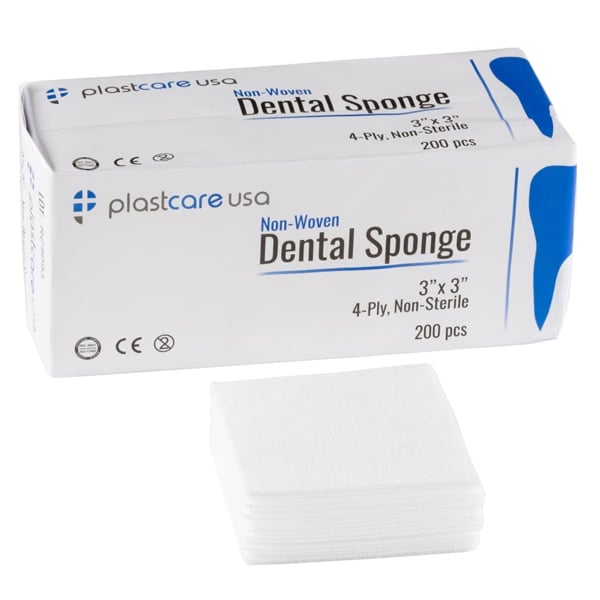 PlastCare USA 3" x 3" Non-Woven, 4 ply, Gauze Sponges. Non-Sterile, 4000/Cs