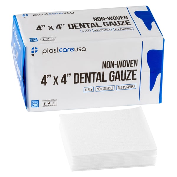 PlastCare USA 4" x 4" Non-Woven, 4 ply, Gauze Sponges. Non-Sterile, 2000/Cs