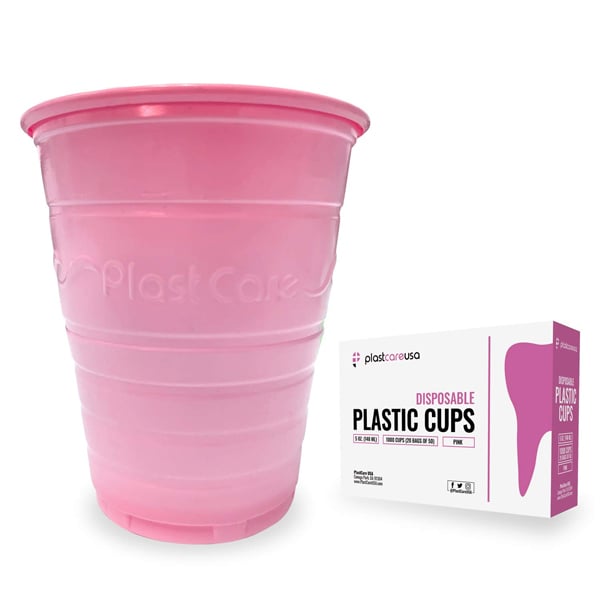 PlastCare USA 5 oz. Pink Plastic Rinse Cups, Ribbed Design, 2000 Cups. Rolled