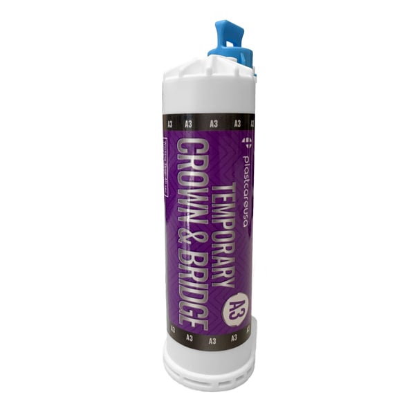 PlastCare USA Temporary Crown & Bridge Material (10:1) - Shade A3, 50 mL. Working Time: 40 sec