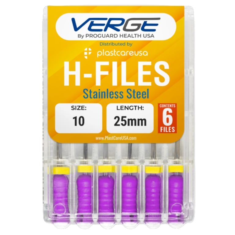 VERGE 25 mm Endo Hedstrom Root Canal H Files, Stainless Steel, Size #10, Purple, 6/Pk. Precision