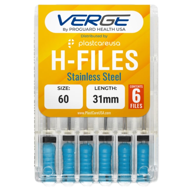 VERGE 31 mm Endo Hedstrom Root Canal H Files, Stainless Steel, Size #60, Blue, 6/Pk. Precision