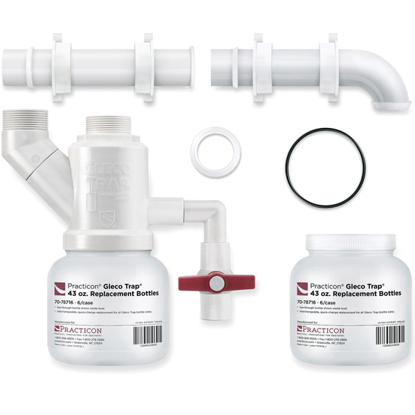 Gleco 43 oz. Trap System. Contains: Trap assembly, 2 - 43 oz. replacement bottles, drain-off
