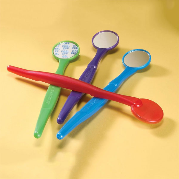 NiceTouch Colored Mouth Mirrors - assorted colors, pull-off film tabs keep them scratch-free