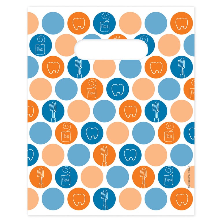 Practicon 8" x 10" 2.8mil Plastic Dental Dots Patient Giveaway Bags, 100/Pk. Colorful, 2-sided