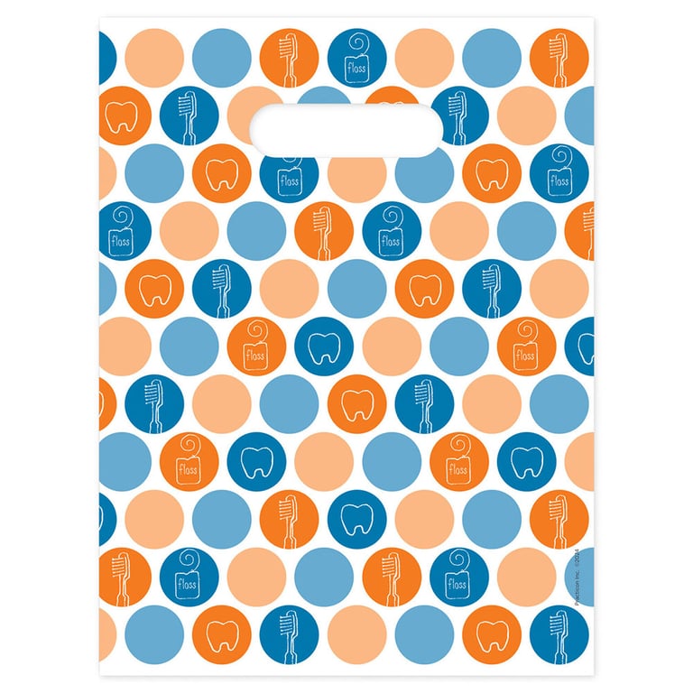 Practicon 9" x 12" 2.8mil Plastic Dental Dots Patient Giveaway Bags, 100/Pk. Colorful, 2-sided