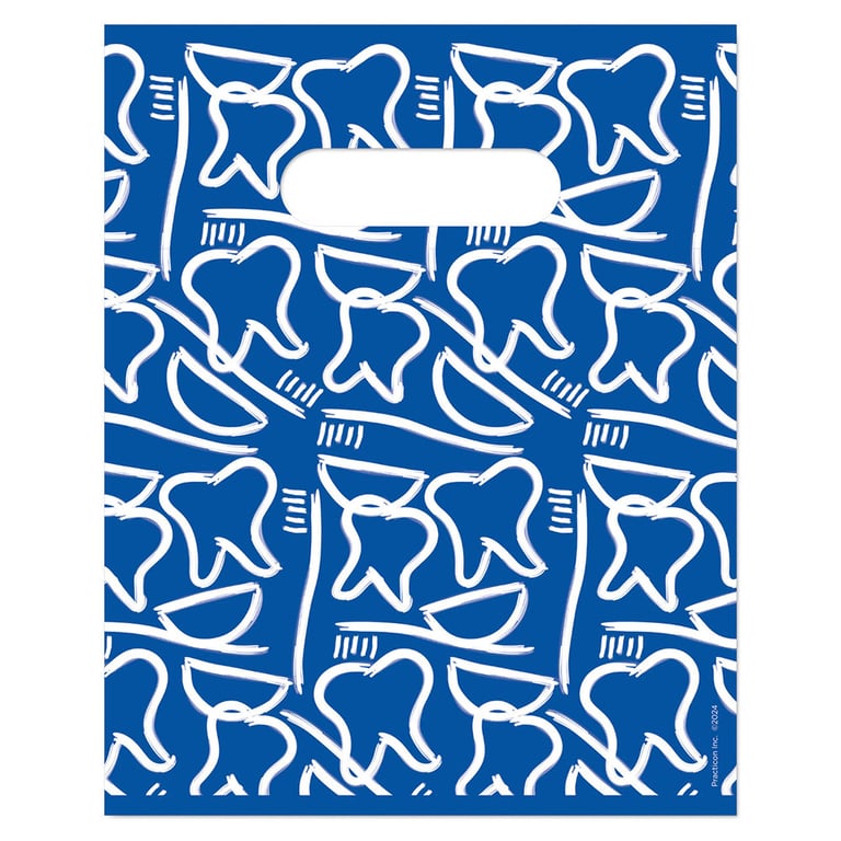 Practicon 8" x 10" 2.8mil Plastic Dental Drawings Patient Giveaway Bags, 100/Pk. Colorful, 2-sided